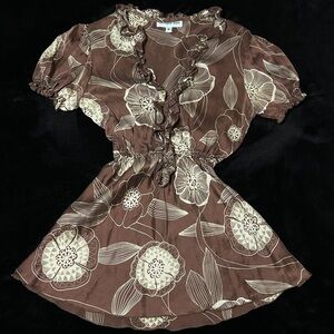 Brown Floral Top with Ruffle Details